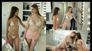 两位金发美女与继兄疯狂三人行
